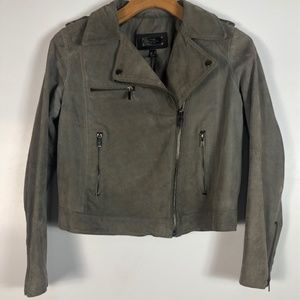 MNG Mango women’s medium grey gray suede moto bike jacket